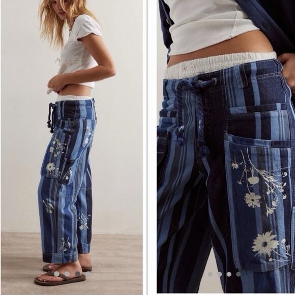 Free People We The Free Cove Crop Pull On Jeans Size Small Button Fly Beach Boho - Picture 9 of 16